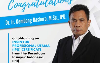 Dosen Master of Mechanical Engineering SGU Terima Seritifikat Insinyur Profesional Utama (IPU) dari Persatuan Insinyur Indonesia (PII)